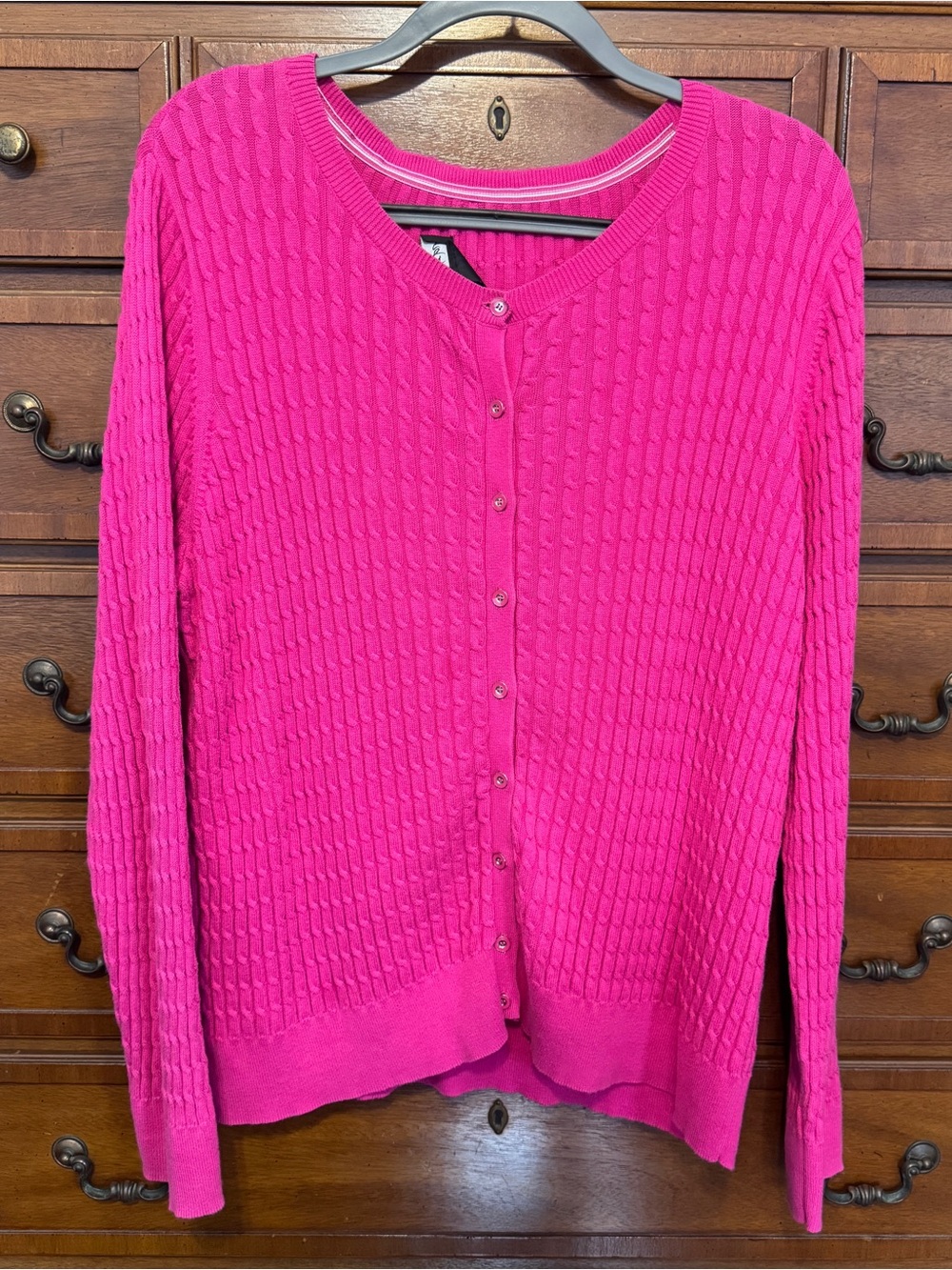 Lord & Taylor 3X Hot Pink Cable Knit Cardigan Preppy Grandmillennial Cotton